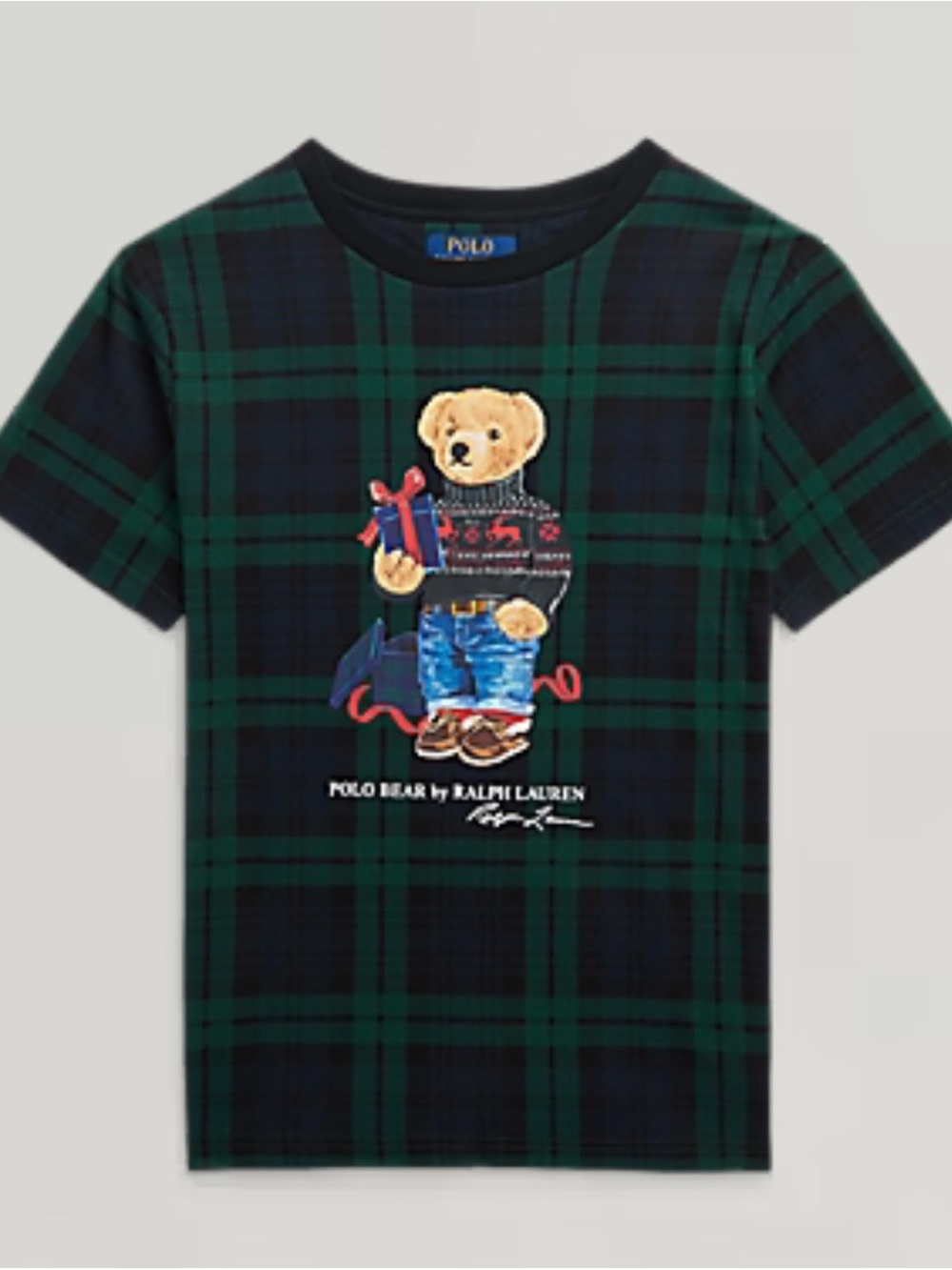 Polo Bear Ralph Lauren Boy’s Christmas Bear Tartan T-Shirt Sz S (8) NWT